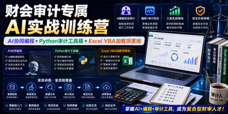 财会审计专属AI实战训练营｜AI协同编程+Python审计工具箱+Excel VBA加载项落地(更新0710)-才疏云网创