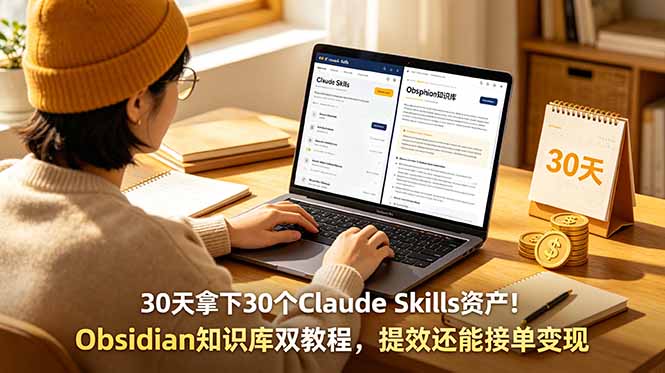 30天拿下30个Claude Skills资产！Obsidian知识库双教程，提效还能接单变现-才疏云网创