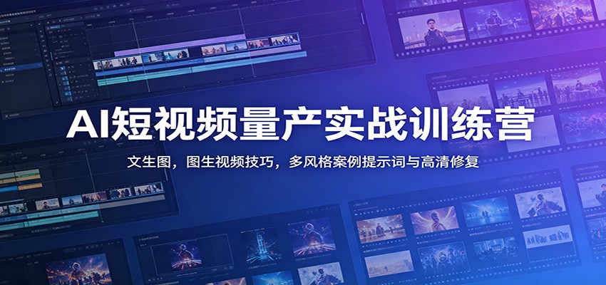 AI短视频量产实战训练营：文生图，图生视频技巧，多风格案例提示词与高清修复-才疏云网创