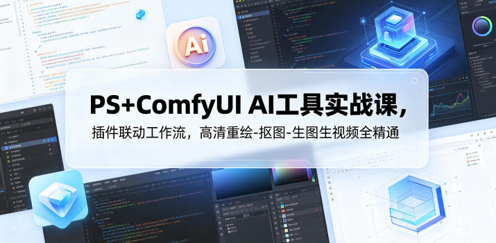 PS+ComfyUI AI工具实战课,插件联动工作流,高清重绘-抠图-生图生视频全精通-才疏云网创