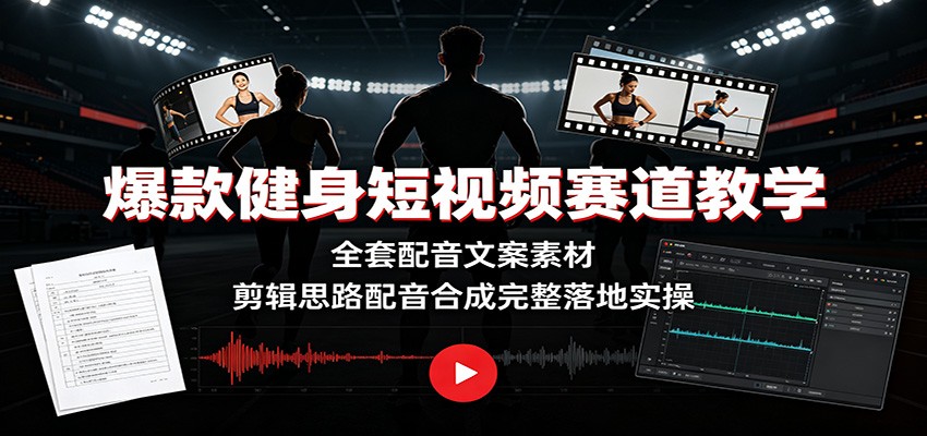 爆款健身短视频赛道教学：全套配音文案素材，剪辑思路配音合成完整落地实操-才疏云网创